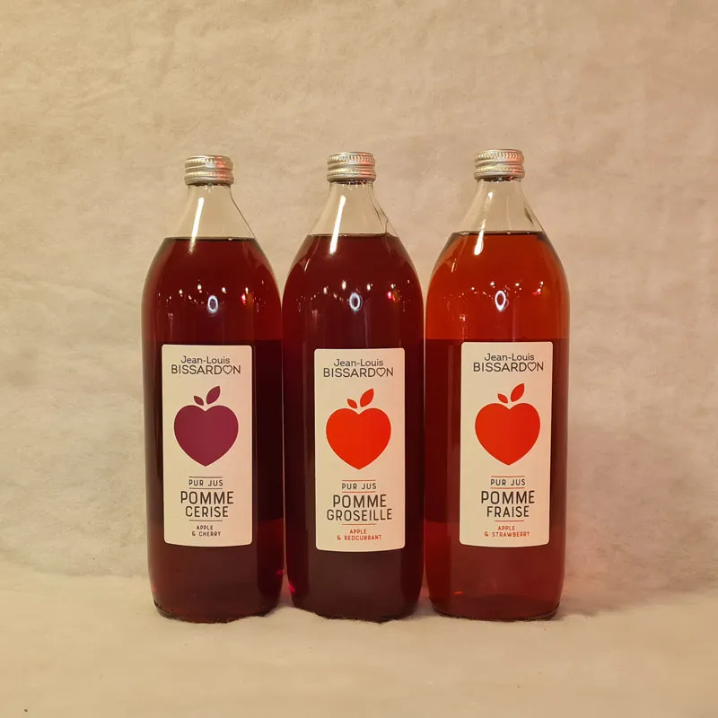 Jus Pomme-cerise, Pomme-groseille, Pomme-fraise