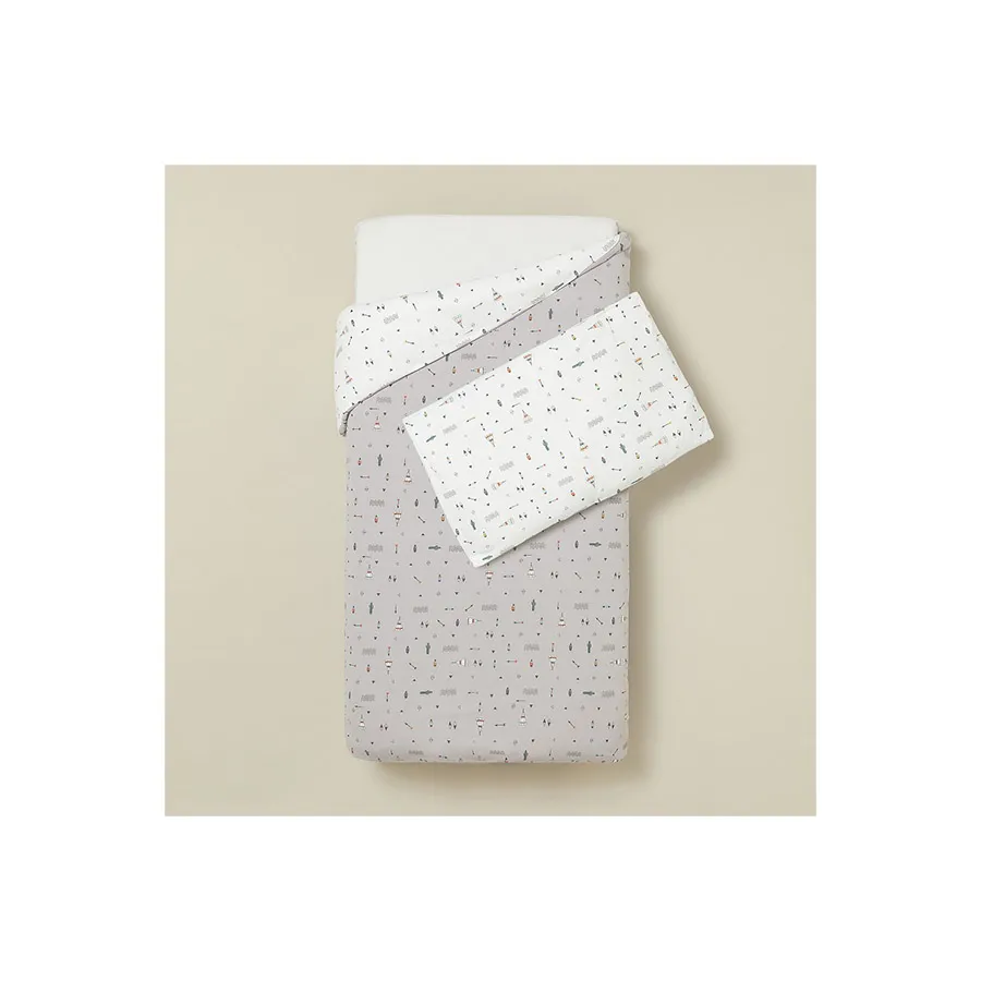 Interbaby Set 3 Pcs Pour Lit Bébé Grand 70X140(Couette+Tour DeLit+Oreiller)-Jersey-Mod.Tipi Oso-Gris – Image 4