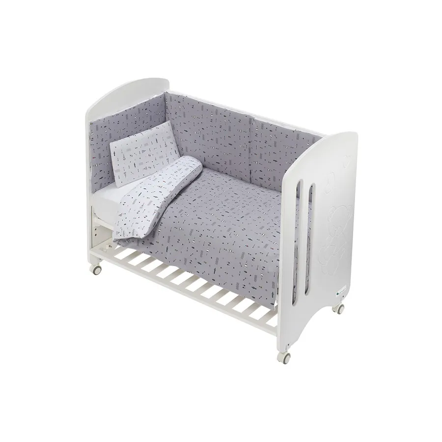 Interbaby Set 3 Pcs Pour Lit Bébé Grand 70X140(Couette+Tour DeLit+Oreiller)-Jersey-Mod.Tipi Oso-Gris