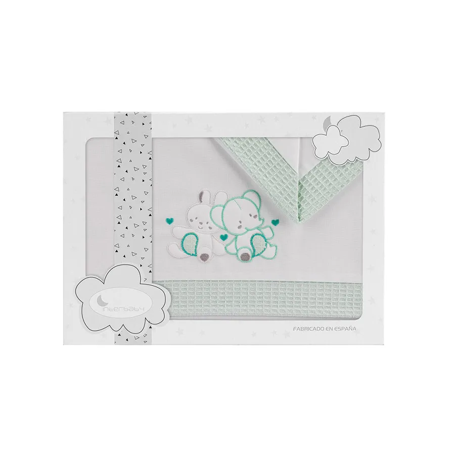 Interbaby Parure Lit 60X120 ( Drap 152X102 + Drap Dessous 120X60X12 + Coussin 60X30 )Vert
